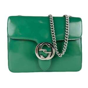 Gucci Interlocking G Shoulder Bag in Leather and Metal with Green Silver Desi...